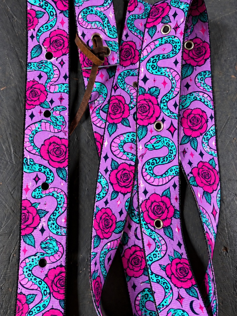 Bold Floral Snake Print Guitar Strap - Purple & Teal